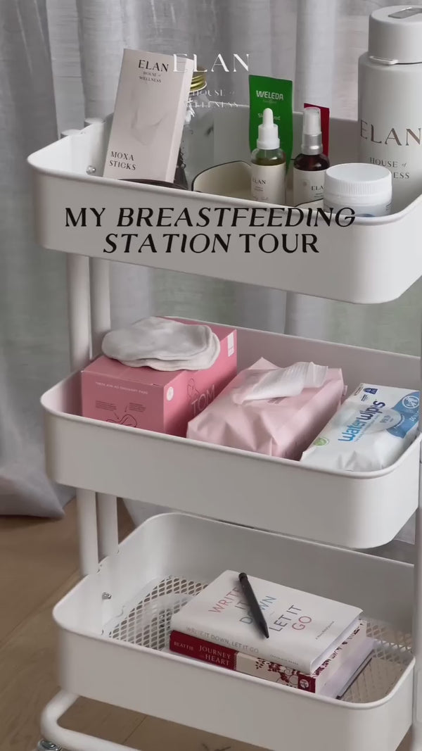 S U P P O R T • Perfect for the breastfeeding mama, but also for any mama who is in her season of resting postpartum.

Some Elan favourites our founder @ufhernchang loves in her station...

✨ Elan Water Bottle
✨ Elan x Auric Rose Mist
✨ Elan Moxa Sticks
✨ Elan x Auric Body Oil

One of our best tips for a breast-feeding station is to have a cart on wheels so you can wheel it around the house. Alternatively (especially if you live in a multiple story home!) a cart for each space you will be spending a lot of 